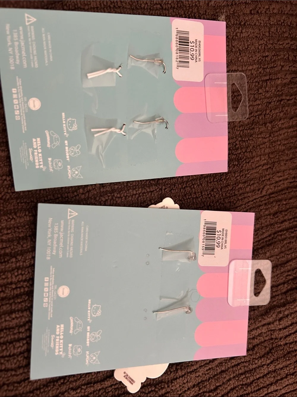 Hello Kitty Pink and White Bunny Charm Earrings and Dangle Set